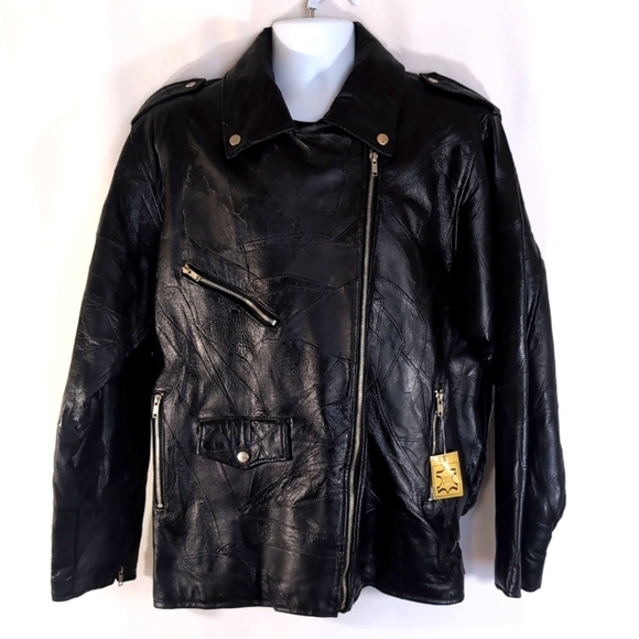 NWT Men's Genuine Black Leather Motorcycle Biker Jacket - Size XXL - Picture 2 of 14